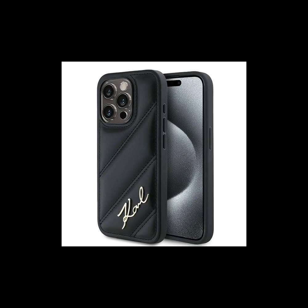 Karl Lagerfeld KLHCP13LPQDSMGK Apple iPhone 13 Pro / 13 hardcase Diagonal Quilted Script black - 1