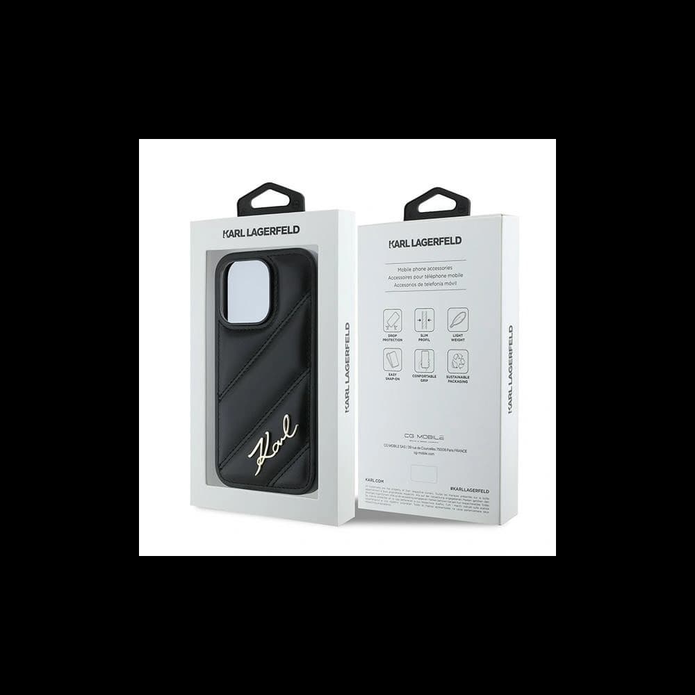 Karl Lagerfeld KLHCP13LPQDSMGK Apple iPhone 13 Pro / 13 hardcase Diagonal Quilted Script black - 8
