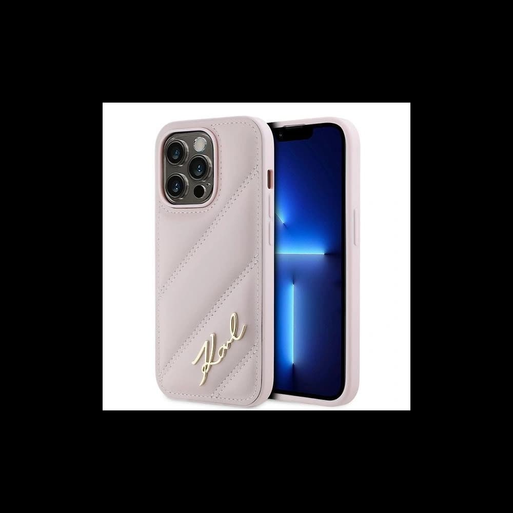 Case Karl Lagerfeld KLHCP14LPQDSMGP Apple iPhone 14 Pro Hardcase Diagonal Quilted Script rosa/pink - 1