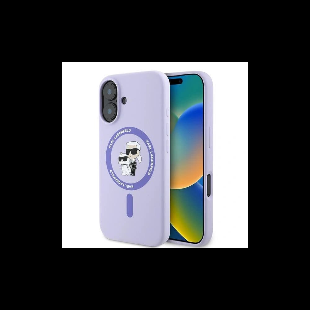 Fall Karl Lagerfeld KLHMP16MSCMKCRHU Apple iPhone 16 Plus Hardcase Silikon Karl&Choupette Köpfe Ring MagSafe lila - 1