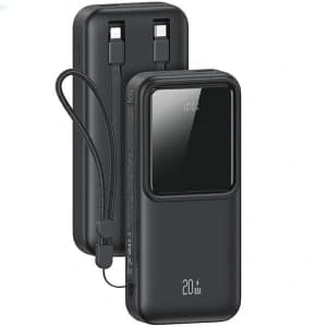 USAMS Powerbank mit integrierten USB-C + Lightning-Kabeln 30000mAh 20W PD+QC 3.0 Schnellladung X-chel Serie schwarz