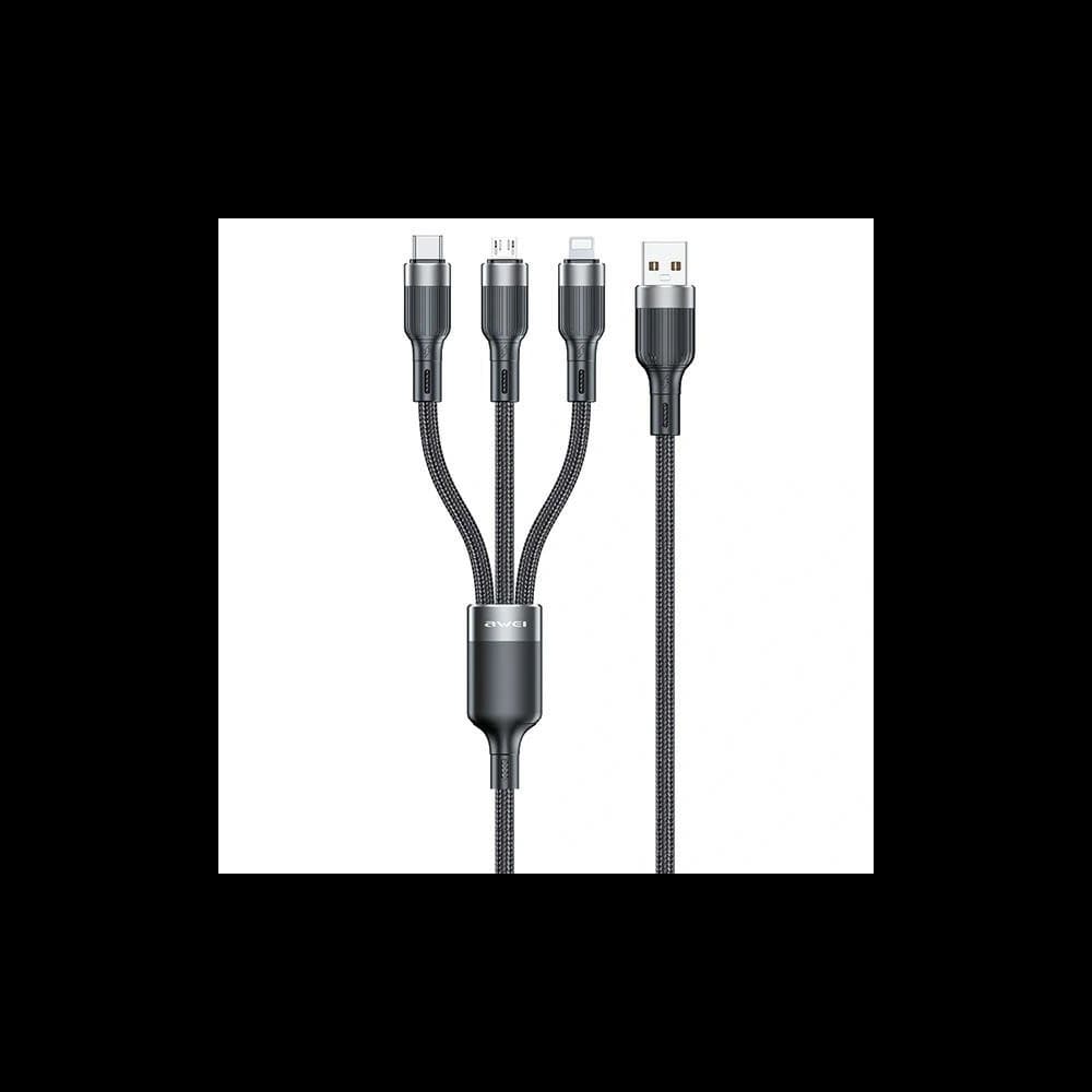 AWEI CL-975 USB-C / Lightning / microUSB 3in1 cable 1.2m black - 1