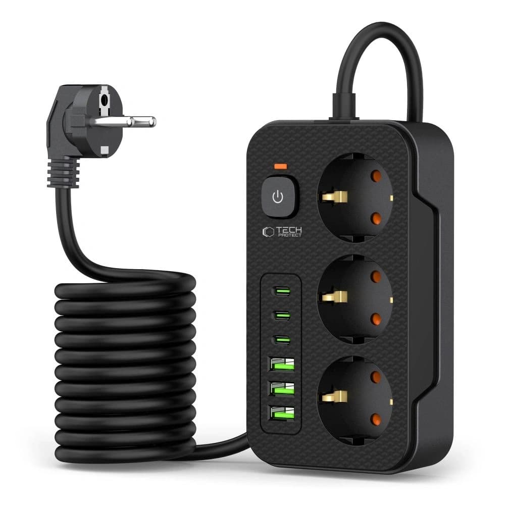 Tech-Protect PC3X6 Power Socket 3xUSB-A, 3xUSB-C, 3xAC 200cm Schwarz - 2