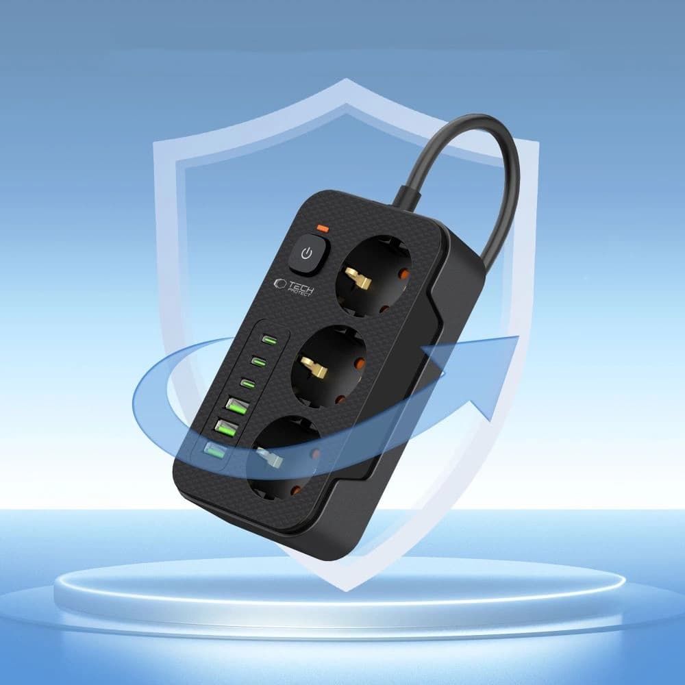 Tech-Protect PC3X6 Power Socket 3xUSB-A, 3xUSB-C, 3xAC 200cm Schwarz - 4