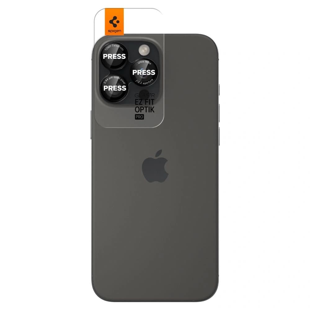 Spigen Optik Pro L-Series GLAS.tR ez Fit Ochrana kamery Apple iPhone 14 Pro / Max / 15 Pro / Max / 16 Pro / Max / 17 Pro / Max Černá [2 PACK] - 2