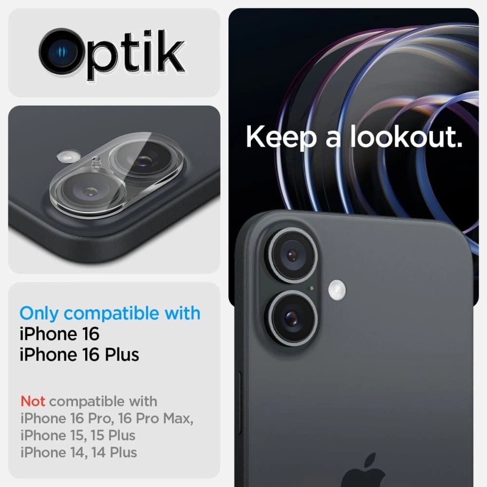 Spigen Optik.tr Ez Fit Camera Protector Apple iPhone 16 / 16 Plus Crystal Clear [2 PACK] - 9