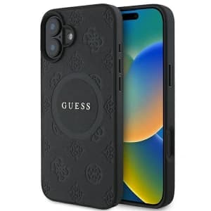 Guess GUHMP16SPSAPSMEK Apple iPhone 16 Hardcase Saffiano Peony Classic Logo MagSafe schwarz