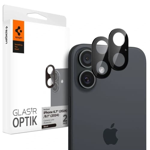 Szkło hartowane na aparat Spigen GLAS.tR Ez Fit Optik Pro Camera Protector Apple iPhone 16 / 16 Plus Black [2 PACK]