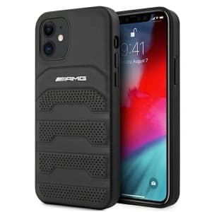 AMG AMHCP12SGSEBK Apple iPhone 12 mini Hartschale Leder Prägung Linien schwarz