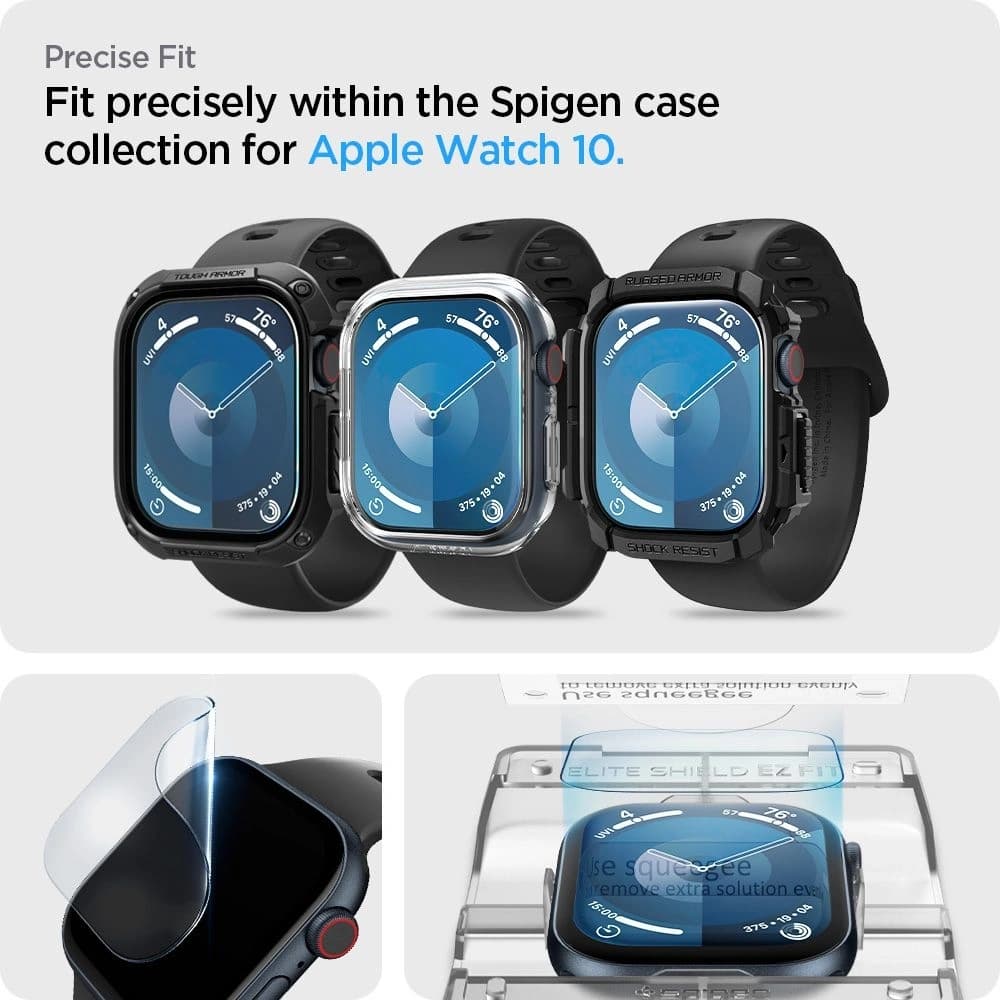 Hibrid üveg Spigen Elite Shield Ez Fit Apple Watch 10 / 11 42mm Átlátszó [2 PACK] - 12