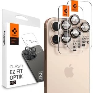 Szkło hartowane na aparat Spigen GLAS.tR Ez Fit Optik Pro Camera Protector Apple iPhone 16 Pro / Pro Max Desert Titanium [2 PACK]
