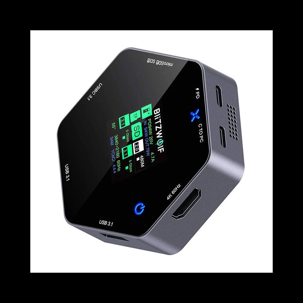 Stacja dokująca 8w1 Blitzwolf BW-TH16 USB 100W LCD Smart Display USB-C 3.1, 2xUSB-A 3.1, USB-C PD 100W, HDMI 4K60hz, TF/SD 3.0, HD 4K@60hz - 1