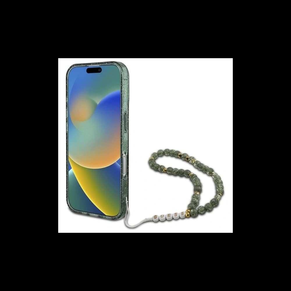 Guess GUHMP16MHGCRELSA Apple iPhone 16 Plus Hardcase IML Glitter mit Perlenriemen MagSafe grün - 4