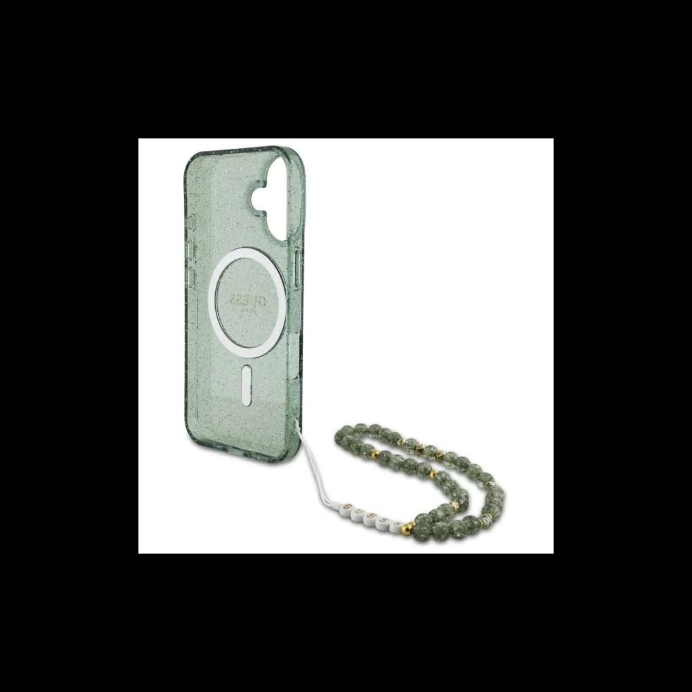 Guess GUHMP16MHGCRELSA Apple iPhone 16 Plus Hardcase IML Glitter mit Perlenriemen MagSafe grün - 6