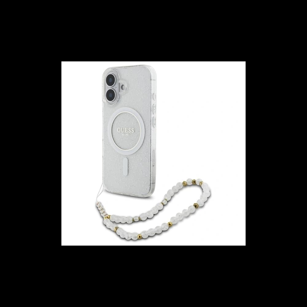 Guess GUHMP16MHGCRELST Apple iPhone 16 Plus hardcase IML Glitter With Pearl Strap MagSafe transparent - 1