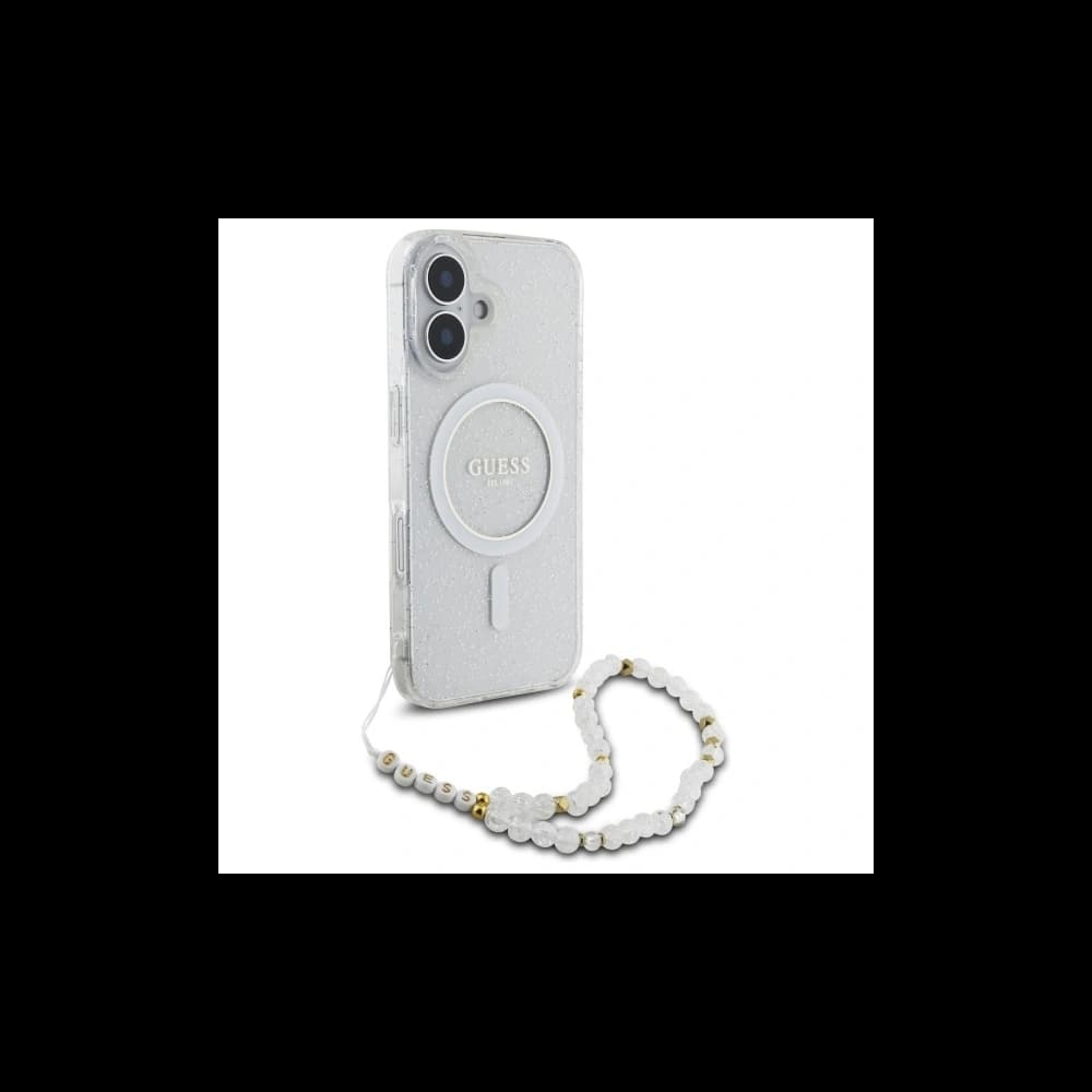 Guess GUHMP16MHGCRELST Apple iPhone 16 Plus hardcase IML Glitter With Pearl Strap MagSafe transparent - 3