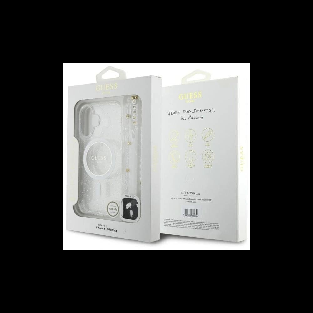 Guess GUHMP16MHGCRELST Apple iPhone 16 Plus hardcase IML Glitter With Pearl Strap MagSafe transparent - 8