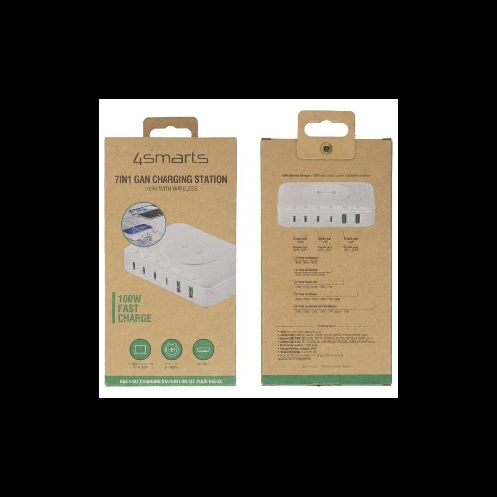 Stație de încărcare 4smarts 7în1 100W cu încărcare wireless albă - 4