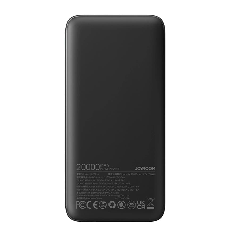 Joyroom JR-PBF16 powerbank de 20000mAh USB-C USB-A 22.5W negru - 2