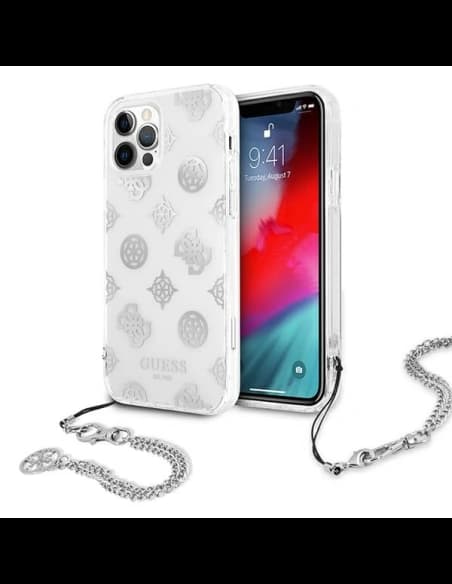 [OUTLET] Case Guess GUHCP12LKSPESI Apple iPhone 12 Pro Max silber/silver Hardcase Peony Chain Collection