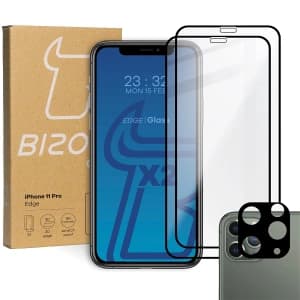 Bizon Glass Edge gehärtetes Glas - [2 PACK] + Linsenschutz Apple iPhone 11 Pro schwarz