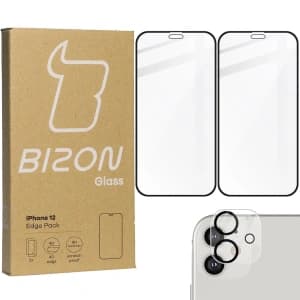 Bizon Glass Edge CF gehärtetes Glas - [2 PACK] + Linsen Schutz Apple iPhone 12 schwarz