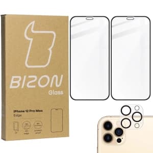Bizon Glass Edge CF gehärtetes Glas - [2 PACK] + Objektivschutz Apple iPhone 12 Pro Max schwarz