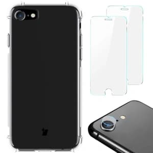Bizon Case Clear Pack case + 2x screen glass + lens glass Apple iPhone SE 2022/2020 8/7 clear