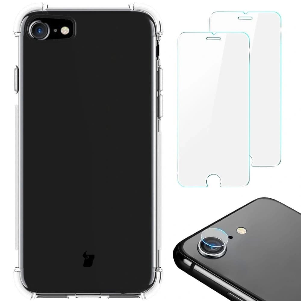 Bizon Case Clear Pack Hülle + 2x Schutzglas + Linsenglas Apple iPhone SE 2022/2020 8/7 klar - 1
