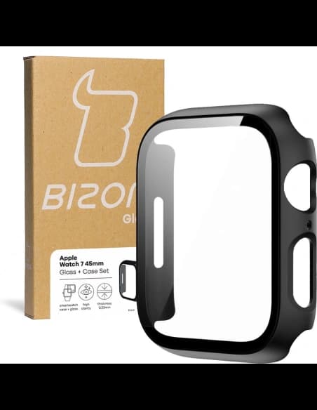 Etui ze szkłem Bizon Case Case + Glass Set Apple Watch 8/7 45mm czarne