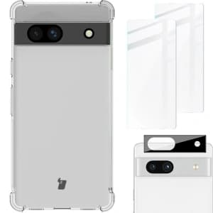 Bizon Case Clear Pack case + 2x screen glass + lens glass Google Pixel 7A clear