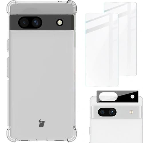 Bizon Case Clear Pack-Hülle + 2x Bildschirmglas + Objektivglas Google Pixel 7A klar