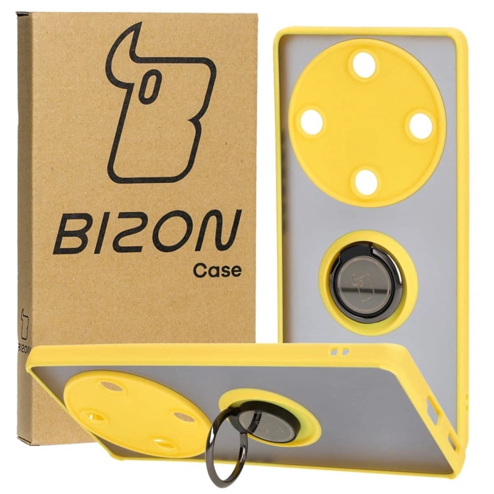 Bizon Case Hybrid Ring Honor Magic5 Lite füstös színben, sárga kerettel - 1
