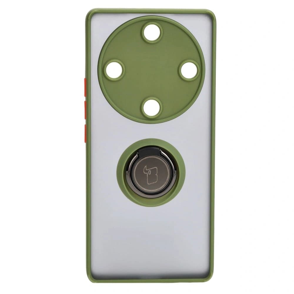 Pouzdro s prstenem na prst Bizon Case Hybrid Ring pro Honor Magic5 Lite kouřové se zeleným rámem - 2