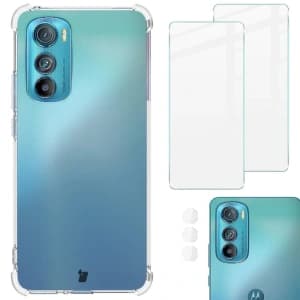 Bizon Case Clear Pack Hülle + 2x Bildschirmglas + Linsenglas Moto Edge 30 klar