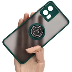 Bizon Case Hybrid Ring Motorola Edge 30 Fusion rauchig mit einem dunkelgrünen Rahmen