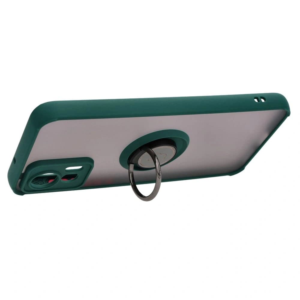 Bizon Case Hybrid Ring Motorola Edge 30 Neo rauchig mit einem dunkelgrünen Rahmen - 5