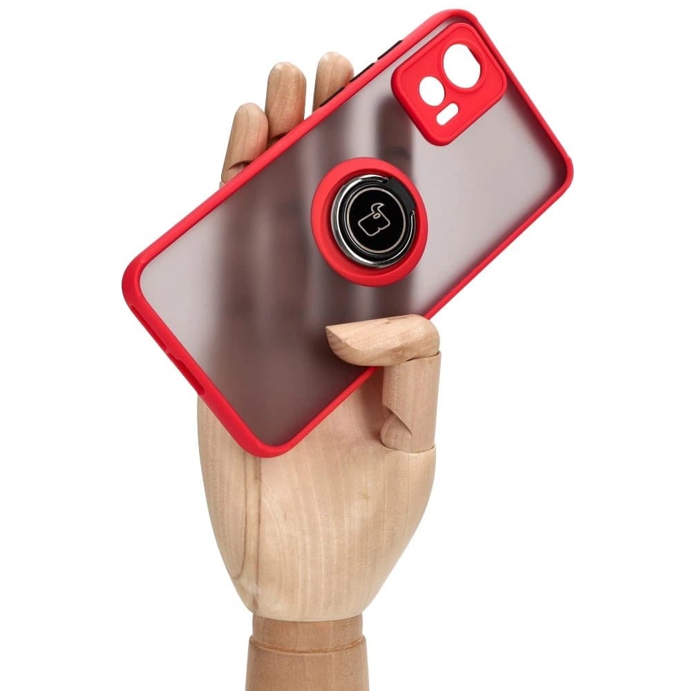 Etui z uchwytem na palec Bizon Case Hybrid Ring do Motorola Edge 30 Neo przydymione z czerwoną ramką - 6