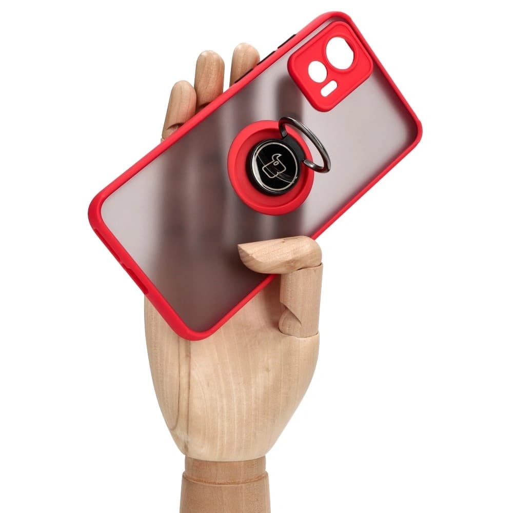 Etui z uchwytem na palec Bizon Case Hybrid Ring do Motorola Edge 30 Neo przydymione z czerwoną ramką - 7