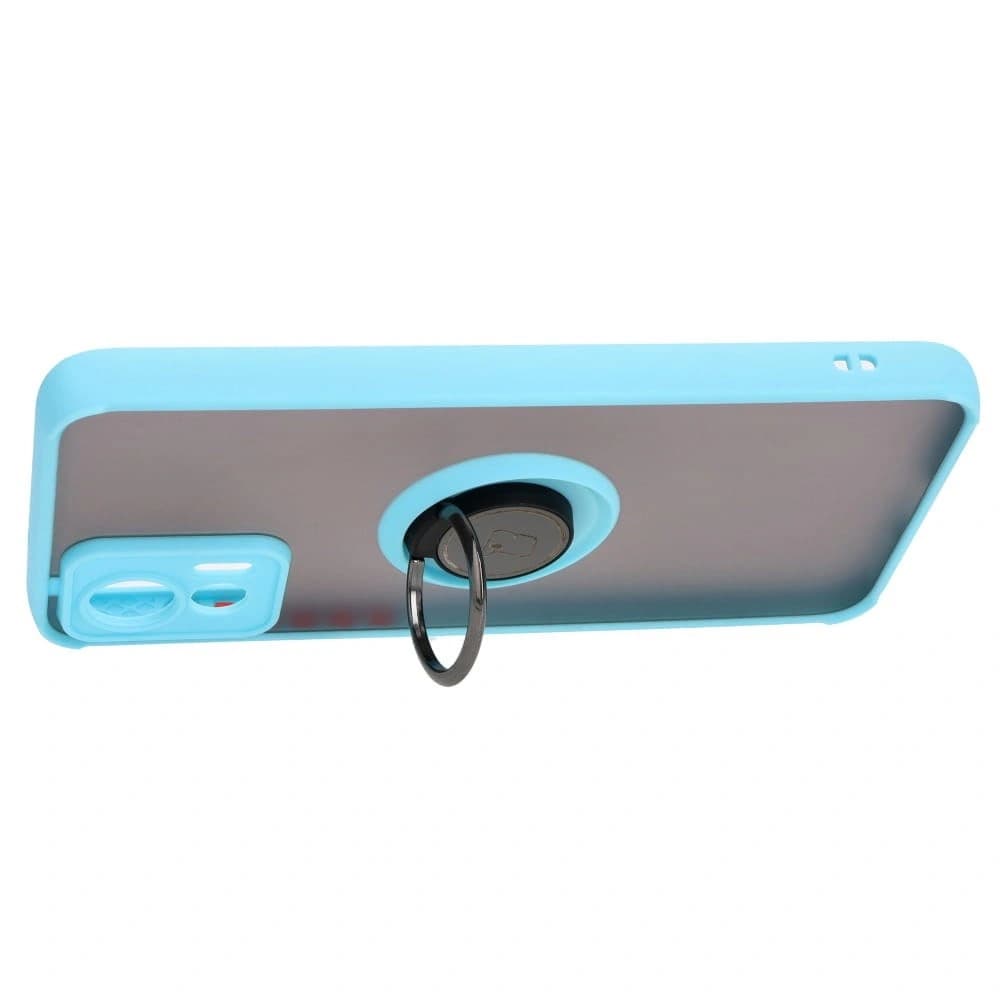 Etui z uchwytem na palec Bizon Case Hybrid Ring do Motorola Edge 30 Neo przydymione z jasnoniebieską ramką - 5