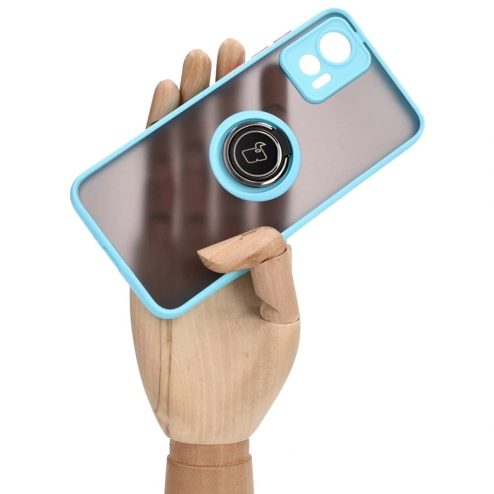 Etui z uchwytem na palec Bizon Case Hybrid Ring do Motorola Edge 30 Neo przydymione z jasnoniebieską ramką - 6