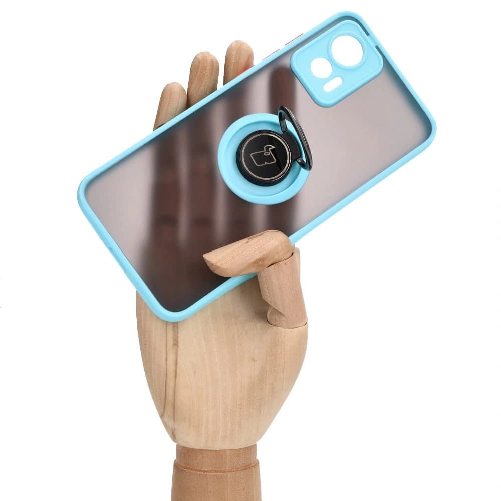 Etui z uchwytem na palec Bizon Case Hybrid Ring do Motorola Edge 30 Neo przydymione z jasnoniebieską ramką - 7