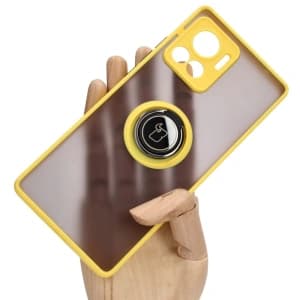 Bizon Case Hybrid Ring Motorola Edge 30 Ultra smoky with a yellow frame