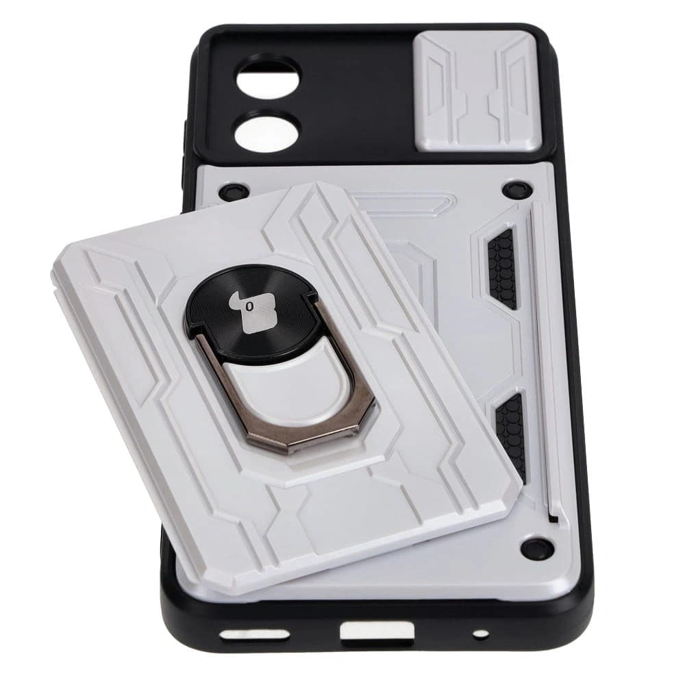 Bizon Case Camshield Card Slot Ring Motorola Moto E13 5G white - 3