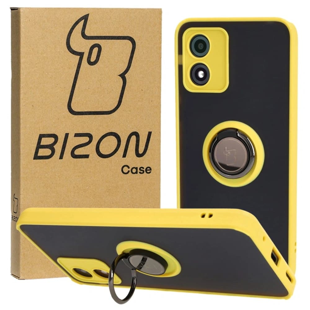 Bizon Case Hybrid Ring Motorola Moto E13 smoky with a yellow frame - 1