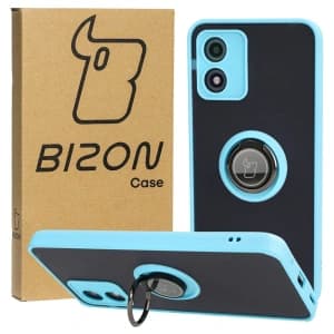 Bizon Case Hybrid Ring Motorola Moto E13 smoky with a light blue frame