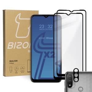 Tvrzené sklo Bizon Glass Edge - [2 PACK] + ochrana na objektiv Moto E20