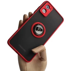 Bizon Case Hybrid Ring Motorola Moto E22 / E22i rauchig mit einem roten Rahmen
