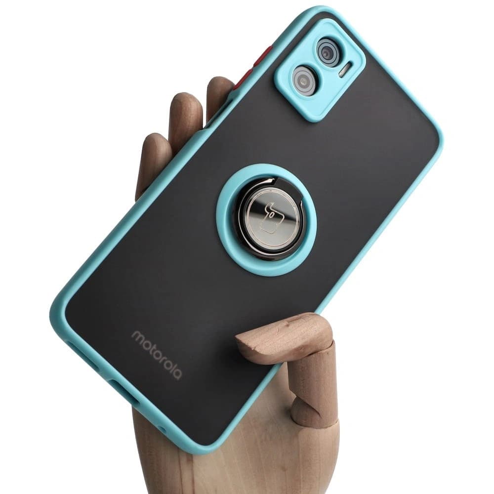 Bizon Case Hybrid Ring Motorola Moto E22 / E22i rauchig mit einem hellblauen Rahmen - 1