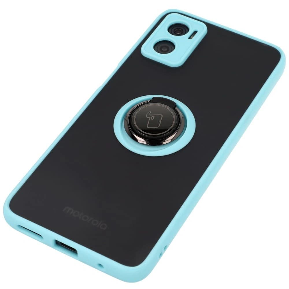 Bizon Case Hybrid Ring Motorola Moto E22 / E22i rauchig mit einem hellblauen Rahmen - 3